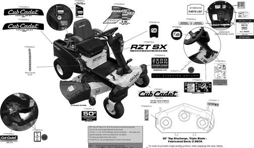 Label Map Diagram and Parts List for RZT-SX50KH (17ARCBYZ056)(2018) Cub Cadet Lawn Tractor